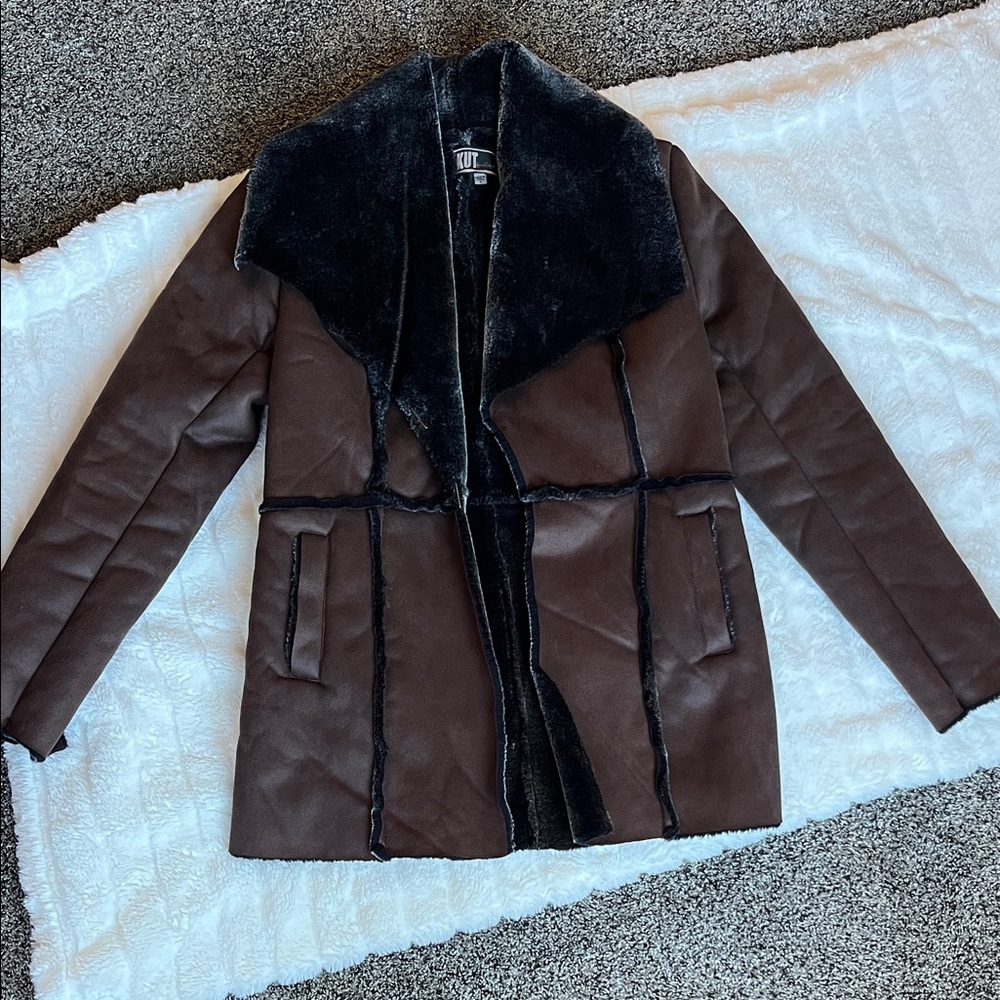 Kut from the Kloth Brown Teddy Jacket with Black Trim